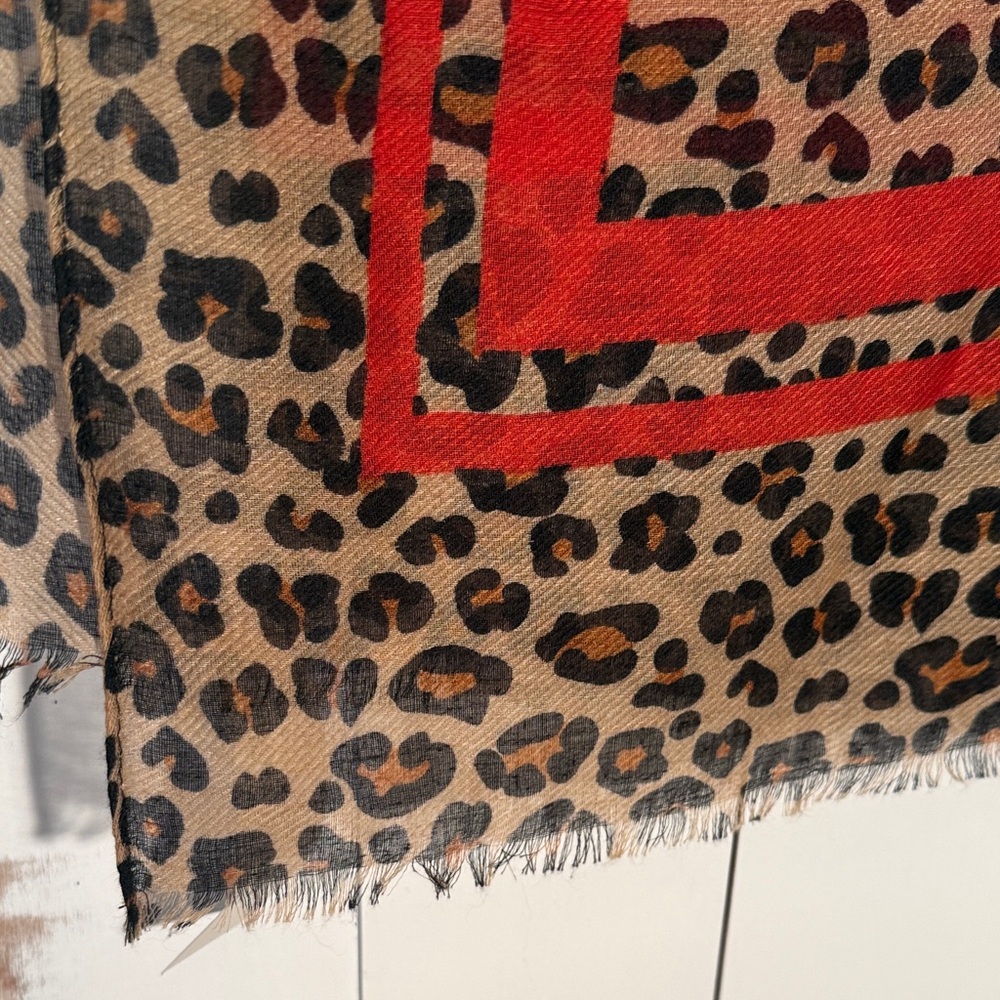 Leopard Print Scarf with Red Accent - Picture 3 of 5